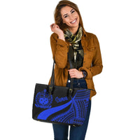 Samoa Large Leather Tote Bag - Blue Polynesian Tentacle Tribal Pattern - Polynesian Pride