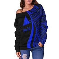 Tokelau Custom Personalised Women's Off Shoulder Sweater - Blue Polynesian Tentacle Tribal Pattern - Polynesian Pride