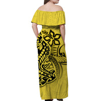 Custom Polynesian Matching Dress And Shirt with Tribal Hammerhead Shark Yellow LT6 - Polynesian Pride