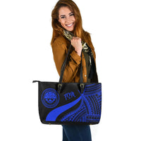 Federated States of Micronesia Large Leather Tote Bag - Blue Polynesian Tentacle Tribal Pattern - Polynesian Pride