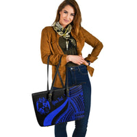 Tonga Custom Personalised Large Leather Tote Bag - Blue Polynesian Tentacle Tribal Pattern - Polynesian Pride