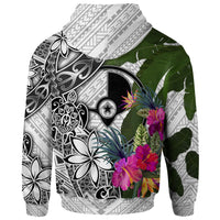 Yap Hoodie White Turtle Plumeria Banana Leaf - Polynesian Pride