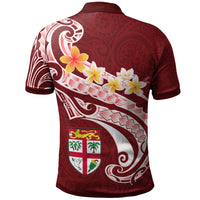 Fiji Polo Shirt Viti Seal Polynesian Patterns Plumeria (Red) - Polynesian Pride
