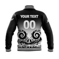 (Custom Personalised) New Zealand Rugby Baseball Jacket - Maori Manaia Black style LT6 - Polynesian Pride