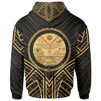 Marshall Islands Zip Hoodie Marshall Islands Seal Gold Tribal Patterns - Polynesian Pride