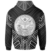 Marshall Islands Zip Hoodie Marshall Islands Seal Black Tribal Patterns - Polynesian Pride
