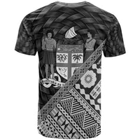 Fiji T Shirt Custom Black Tapa Patterns With Bamboo - Polynesian Pride