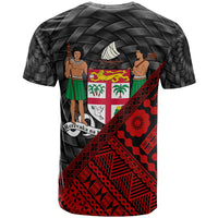 Fiji T Shirt Custom Red Tapa Patterns With Bamboo - Polynesian Pride