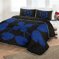 Hawaiian Royal Pattern Quilt Bed Set - Black And Blue - D3 Style - Polynesian Pride