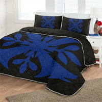 Hawaiian Royal Pattern Quilt Bed Set - Black And Blue - F3 Style - AH - Polynesian Pride
