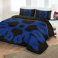Hawaiian Royal Pattern Quilt Bed Set - Black And Blue - M1 Style - AH - Polynesian Pride