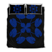 Hawaiian Royal Pattern Quilt Bed Set - Black And Blue - D3 Style Blue - Polynesian Pride