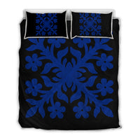 Hawaiian Royal Pattern Quilt Bed Set - Black And Blue - C2 Style - AH Blue - Polynesian Pride