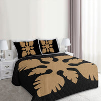 Hawaiian Royal Pattern Quilt Bed Set - Black And Gold - B1 Style - AH - Polynesian Pride