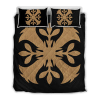 Hawaiian Royal Pattern Quilt Bed Set - Black And Gold - F3 Style - AH Gold - Polynesian Pride
