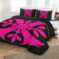 Hawaiian Royal Pattern Quilt Bed Set - Black And Pink - F3 Style - AH - Polynesian Pride