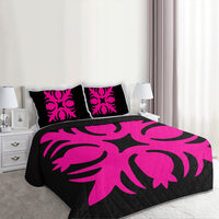 Hawaiian Royal Pattern Quilt Bed Set - Black And Pink - I1 Style - AH - Polynesian Pride