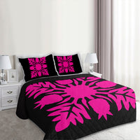 Hawaiian Royal Pattern Quilt Bed Set - Black And Pink - N1 Style - AH - Polynesian Pride