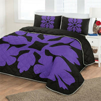 Hawaiian Royal Pattern Quilt Bed Set - Black And Purple - C1 Style - AH - Polynesian Pride