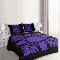Hawaiian Royal Pattern Quilt Bed Set - Black And Purple - N1 Style - AH - Polynesian Pride