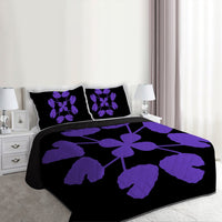 Hawaiian Royal Pattern Quilt Bed Set - Black And Purple - D3 Style - Polynesian Pride