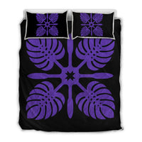 Hawaiian Royal Pattern Quilt Bed Set - Black And Purple - I3 Style - AH Art - Polynesian Pride