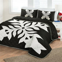 Hawaiian Royal Pattern Quilt Bed Set - Black And White - E2 Style - AH - Polynesian Pride