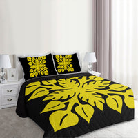 Hawaiian Royal Pattern Quilt Bed Set - Black And Yellow - M2 Style - AH - Polynesian Pride