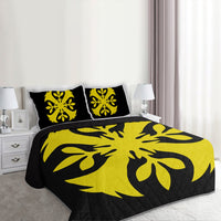 Hawaiian Royal Pattern Quilt Bed Set - Black And Yellow - F3 Style - AH - Polynesian Pride