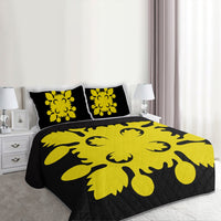 Hawaiian Royal Pattern Quilt Bed Set - Black And Yellow - D2 Style - AH - Polynesian Pride