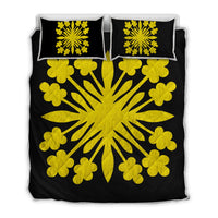 Hawaiian Royal Pattern Quilt Bed Set - Black And Yellow - G2 Style - AH Yellow - Polynesian Pride