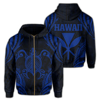 Polynesian Turtle Kanaka Maoli Hawaii Zip Hoodie Blue Unisex Blue - Polynesian Pride