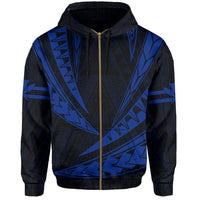 Polynesian Kakau Kanaka Maoli Map Hawaii Zip Hoodie Blue - Polynesian Pride
