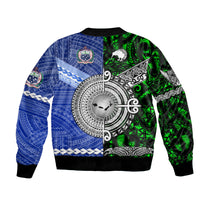 Samoa And New Zealand Bomber Jacket Together - Green LT8 - Polynesian Pride