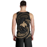 Papua New Guinea Polynesian Custom Personalised Men's Tank Top - Gold Tribal Wave - Polynesian Pride