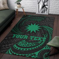 Nauru Polynesian Custom Personalised Area Rug - Green Tribal Wave - Polynesian Pride