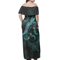 Cook Islands Matching Dress and Hawaiian Shirt Polynesian Turtle with Blooming Hibiscus Turquoise - Polynesian Pride