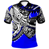Cook Islands Polo Shirt Tribal Jungle Blue Pattern Unisex Blue - Polynesian Pride