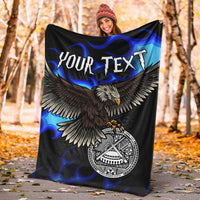 American Samoa Polynesian Custom Personalised Blanket - Eagle With Flame Blue - Polynesian Pride