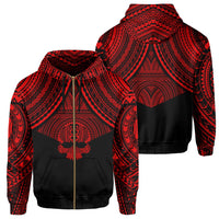Polynesian Skull Hawaii Zip Hoodie Red Circle Style Unisex Red - Polynesian Pride