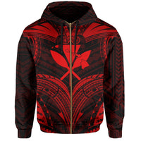 Polynesian Kanaka Shark Turtle Manta Ray Map of Hawaii Zip Hoodie Red - Polynesian Pride