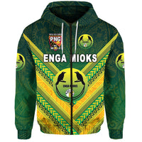 Custom Papua New Guinea Enga Mioks Zip Hoodie Rugby Original Style Green, Custom Text and Number LT8 - Polynesian Pride