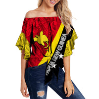 Papua New Guinea Off Shoulder Waist Wrap Top No.3 LT6 Female Red - Polynesian Pride