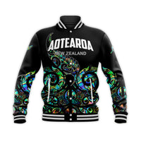 (Custom Personalised) New Zealand Rugby Baseball Jacket - Maori Fern Papua Shell style LT6 Unisex Black - Polynesian Pride
