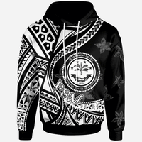 Federated States of Micronesia Hoodie Plumeria Flowers White Version Unisex Black - Polynesian Pride