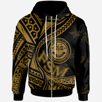 Federated States of Micronesia Zip Hoodie Plumeria Flowers Gold Version Unisex Black - Polynesian Pride