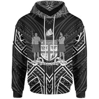 Fiji Hoodie Fiji Seal Black Tribal Patterns Unisex White - Polynesian Pride