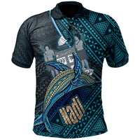 Fiji Polo Shirt Nadi Seal Fiji With Blue Whale Unisex Black - Polynesian Pride