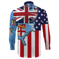 Fiji With America Flag Long Sleeve Button Shirt LT10 - Polynesian Pride