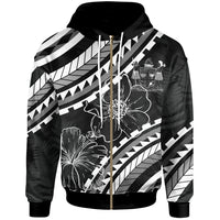 Fiji Zip Hoodie Palm Leaf Texture Black Unisex Black - Polynesian Pride